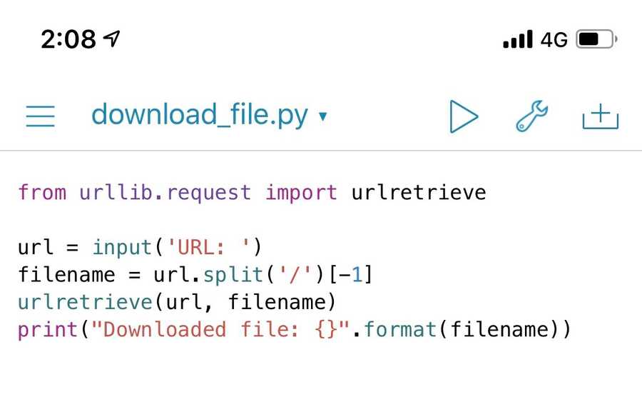 Screenshot of Python script that downloads files.